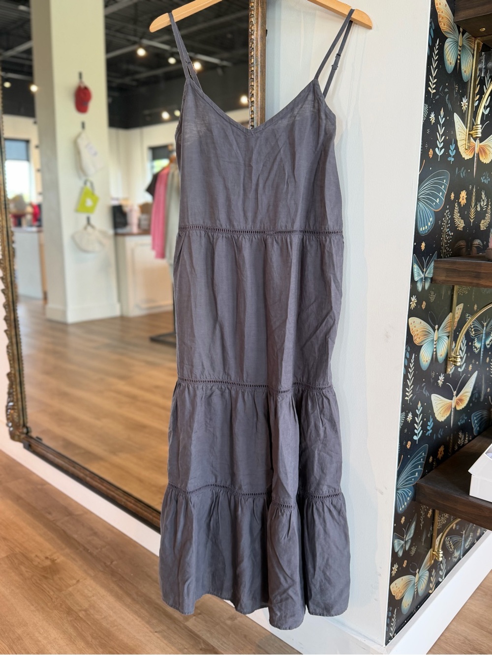 Splendid Slate Gray Tiered Maxi Slip Dress
